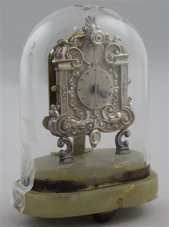 A 19th century Continental white metal desk timepiece, 4.25in.